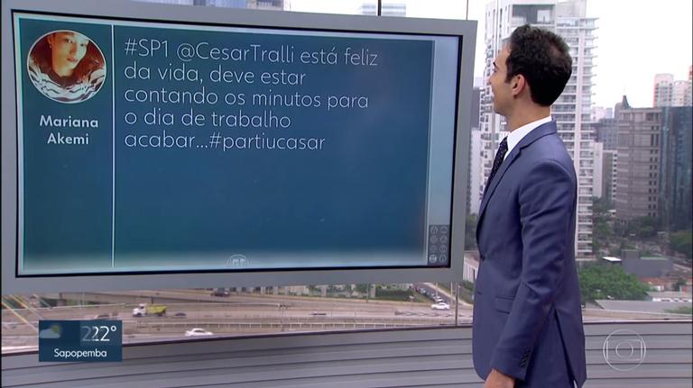 Cesar Tralli lê mensagens de felicitações de casamento no SP1