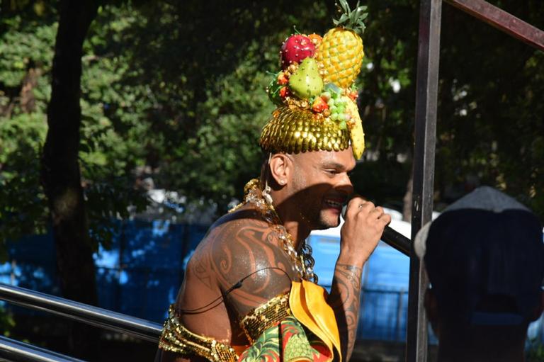 Tony Salles usa fantasia de Carmen Miranda em trio elétrico