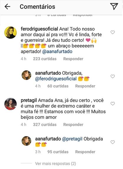 Ana Furtado recebe apoio dos amigos 