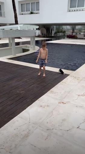 Ana Hickmann curte piscina gigante com Alexandre e o cachorrinho