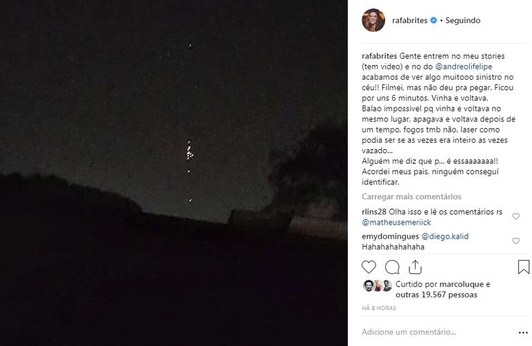 Rafa Brites se assusta ao ver objeto estranho no céu