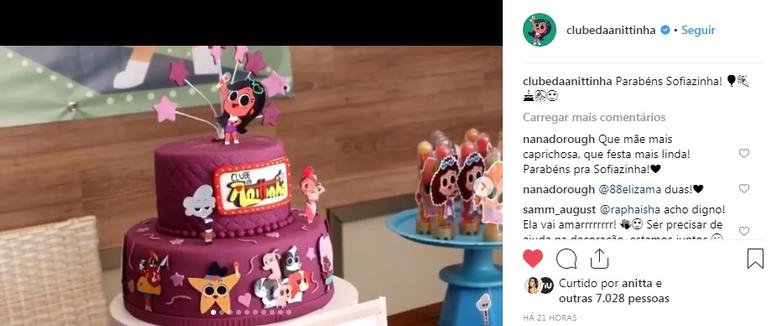 Anitta surpreende fã mirim com bolo da Anittinha 