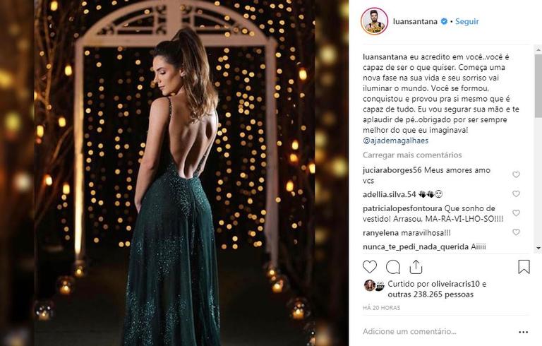 Namorada de Luan Santana se forma com vestido deslumbrante e ganha emocionante homenagem do cantor