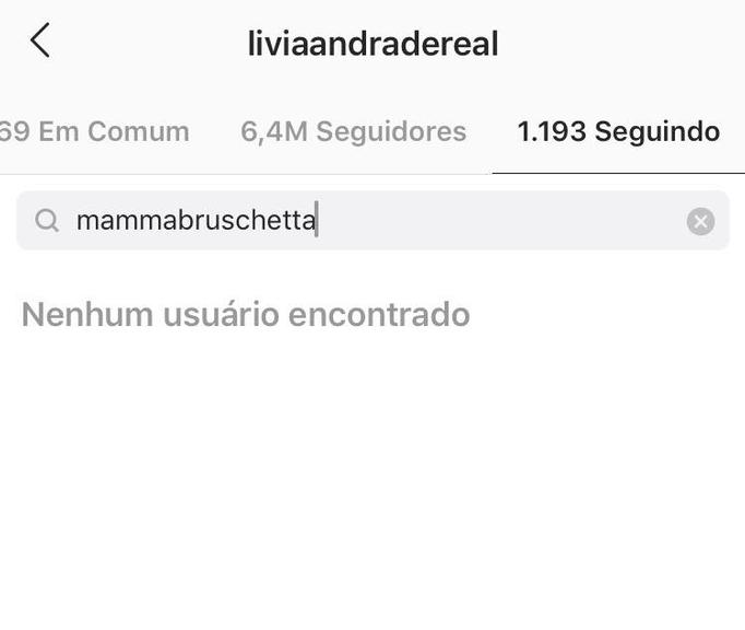 Lívia Andrade não segue Mamma Bruschetta