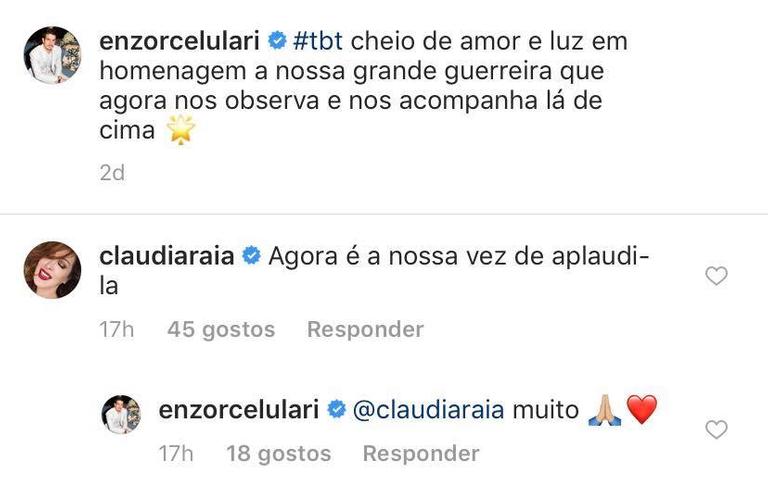 Claudia Raia se emociona com homenagem de Enzo Celulari à Odette