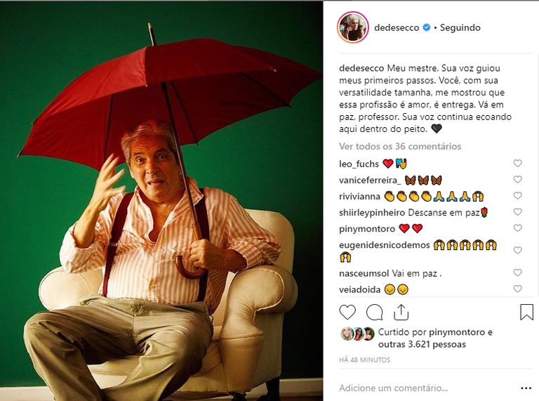 Post Deborah Secco lamentando morte Domingos Oliveira