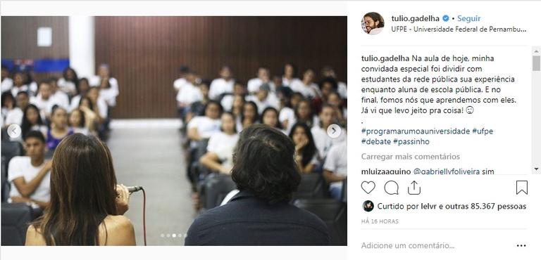 Fátima Bernardes dá aula em faculdade com Túlio Gadelha