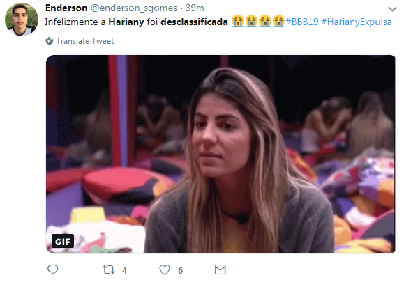 Internautas falam sobre expulsão de Hariany no BBB 19