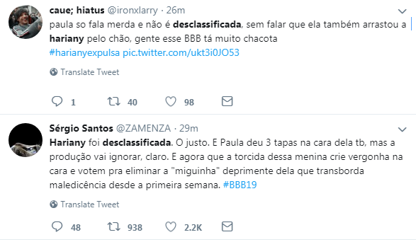 Internautas falam sobre expulsão de Hariany no BBB 19