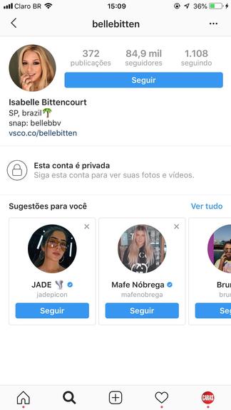 A filha de Caroline Bittencourt, Isabelle Bittencourt, fechou as redes sociais após o acidente da mã