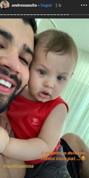 Andressa Suita se derrete ao ver selfies fofíssima de Samuel imitando o papai, Gusttavo Lima