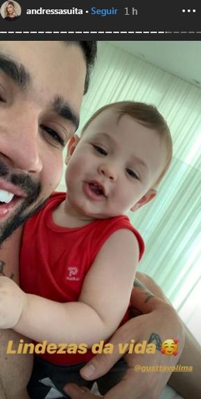 Andressa Suita se derrete ao ver selfies fofíssima de Samuel imitando o papai, Gusttavo Lima