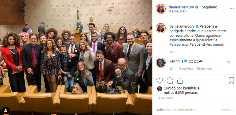 celebridades comemorando a decisão do stf - daniela mercury