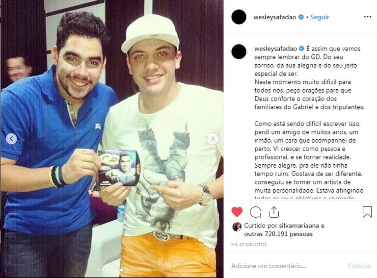 Muito próximo de Gabriel Diniz, Wesley Safadão se despede com texto emocionante