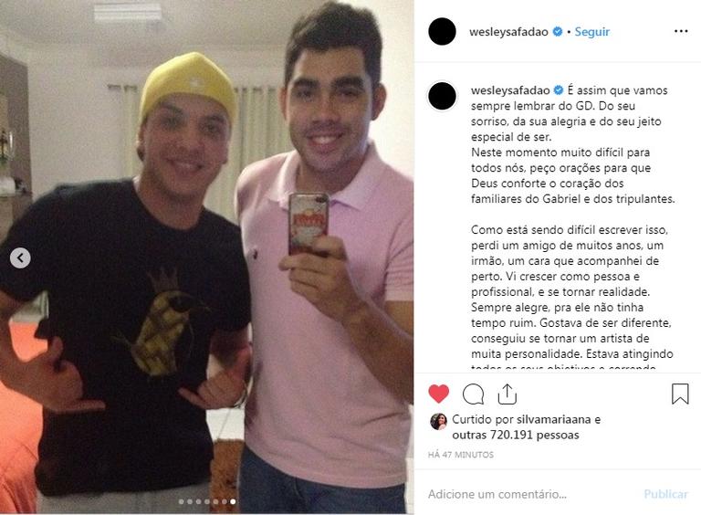 Muito próximo de Gabriel Diniz, Wesley Safadão se despede com texto emocionante