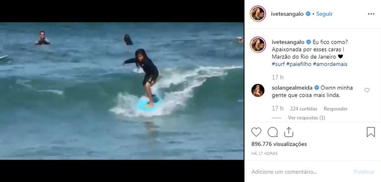 Ivete Sangalo mostra o marido e o filho surfando juntos