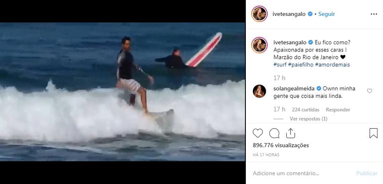 Ivete Sangalo mostra o marido e o filho surfando juntos