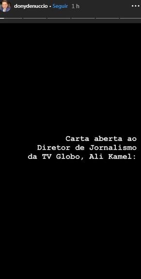 Dony de Nuccio publica carta aberta ao diretor de jornalismo