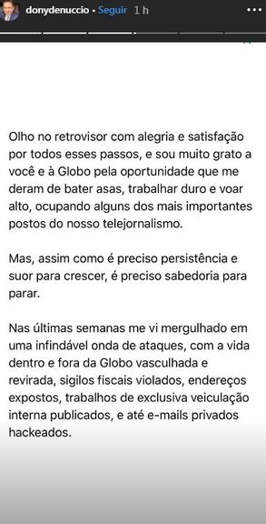 Dony de Nuccio publica carta aberta ao diretor de jornalismo