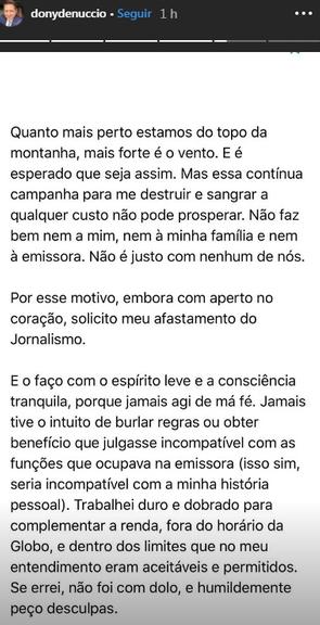 Dony de Nuccio publica carta aberta ao diretor de jornalismo