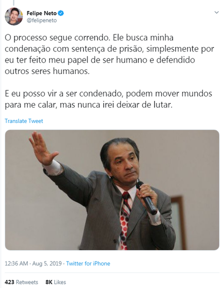 Felipe Neto alfineta pastor Silas Malafaia após vir a falência: ''Justiça do caráter não falha''