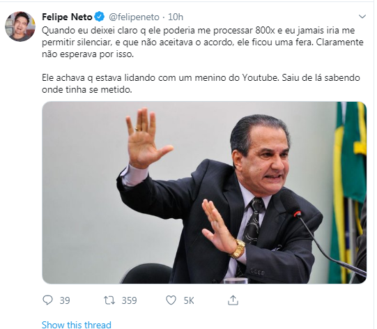 Felipe Neto alfineta pastor Silas Malafaia após vir a falência: ''Justiça do caráter não falha''