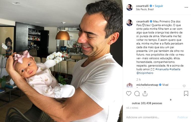 Cesar Tralli comemora primeiro Dia dos Pais com foto fofa