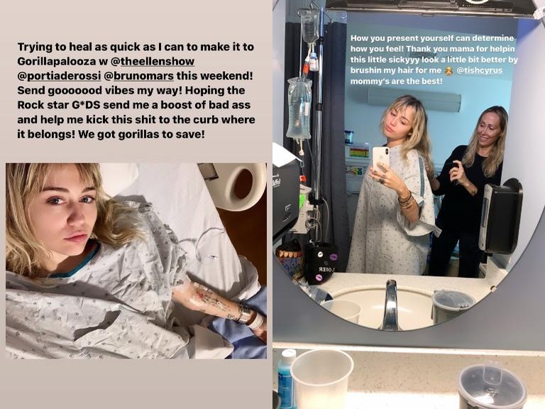 Miley Cyrus recebendo visita romântica do namorado, Cody Simpson, no hospital