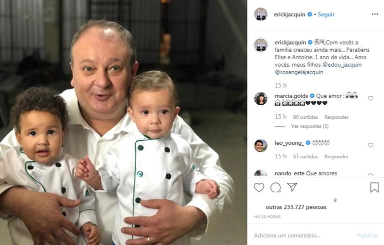 Erick Jacquin comemora primeiro ano de vida dos gêmeos