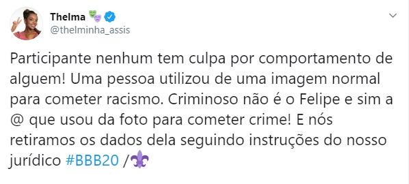 Página oficial de Thelma se pronuncia sobre caso de racismo