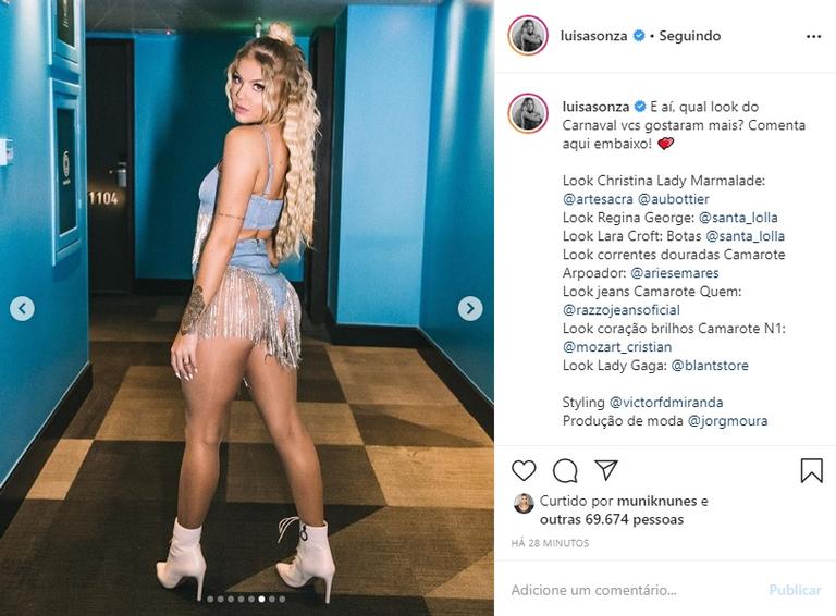 Luisa Sonza mostra os looks que usou no Carnaval e encanta