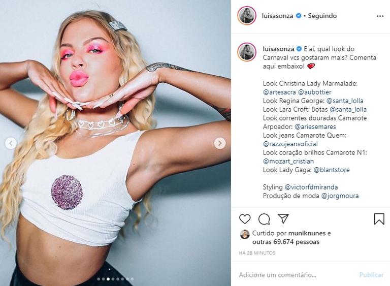 Luisa Sonza mostra os looks que usou no Carnaval e encanta