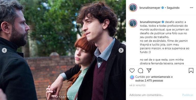 Bruna Linzmeyer reúne cliques em sets de filmagem e encanta