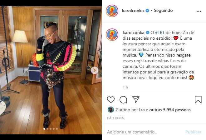 Karol Conka publica cliques no estúdio e fala sobre música