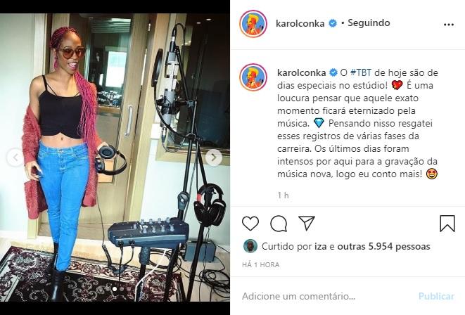 Karol Conka publica cliques no estúdio e fala sobre música