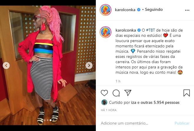 Karol Conka publica cliques no estúdio e fala sobre música