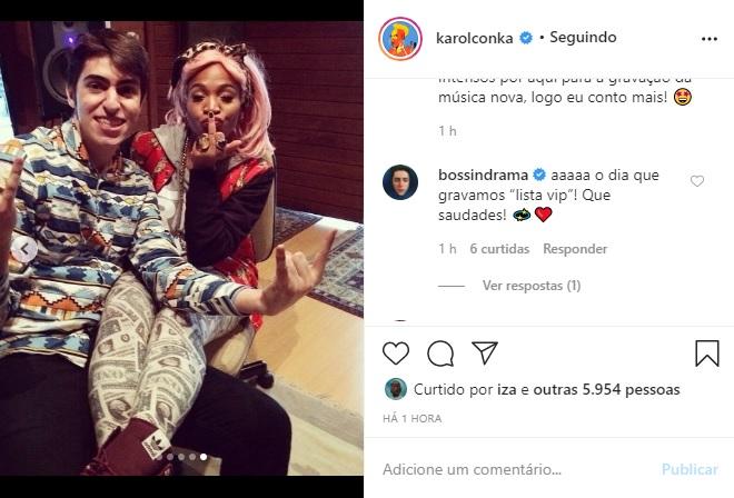 Karol Conka publica cliques no estúdio e fala sobre música