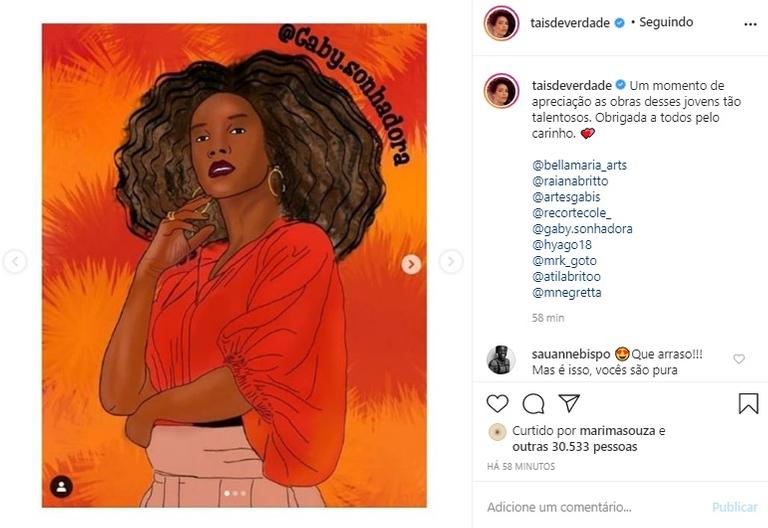 Taís Araujo compartilha artes feitas por seguidores 