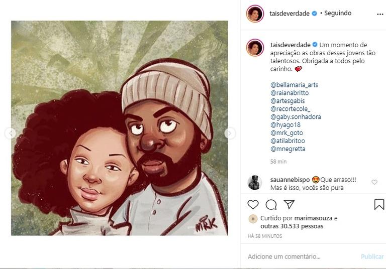 Taís Araujo compartilha artes feitas por seguidores 