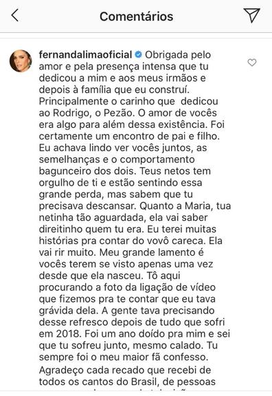 Fernanda Lima lamenta a morte do pai e comove web