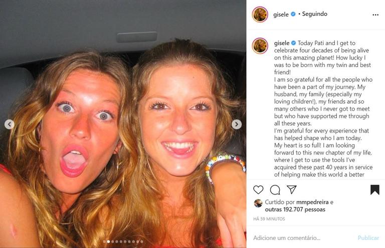 Gisele Bündchen celebra aniversário com irmã gêmea