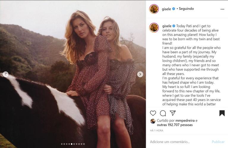 Gisele Bündchen celebra aniversário com irmã gêmea