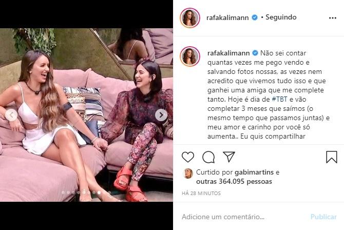 Rafa Kalimann recorda momentos com Manu Gavassi no BBB20