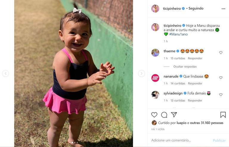 Ticiane Pinheiro exibe filha caçula brincando na natureza