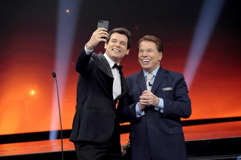 Silvio Santos e Celso Portiolli durante o Troféu Imprensa 