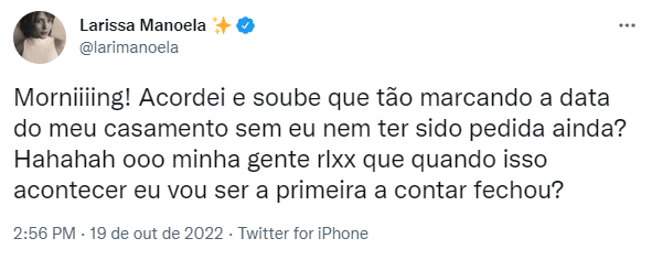 Tweet da Larissa Manoela