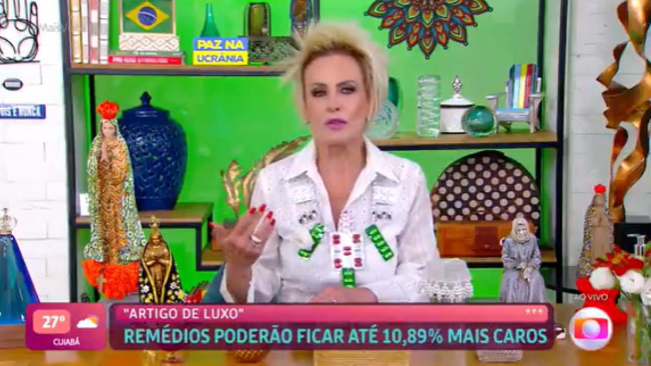 Ana Maria Braga usa colar de remédios como forma de protesto contra reajuste: ”Artigo de luxo”