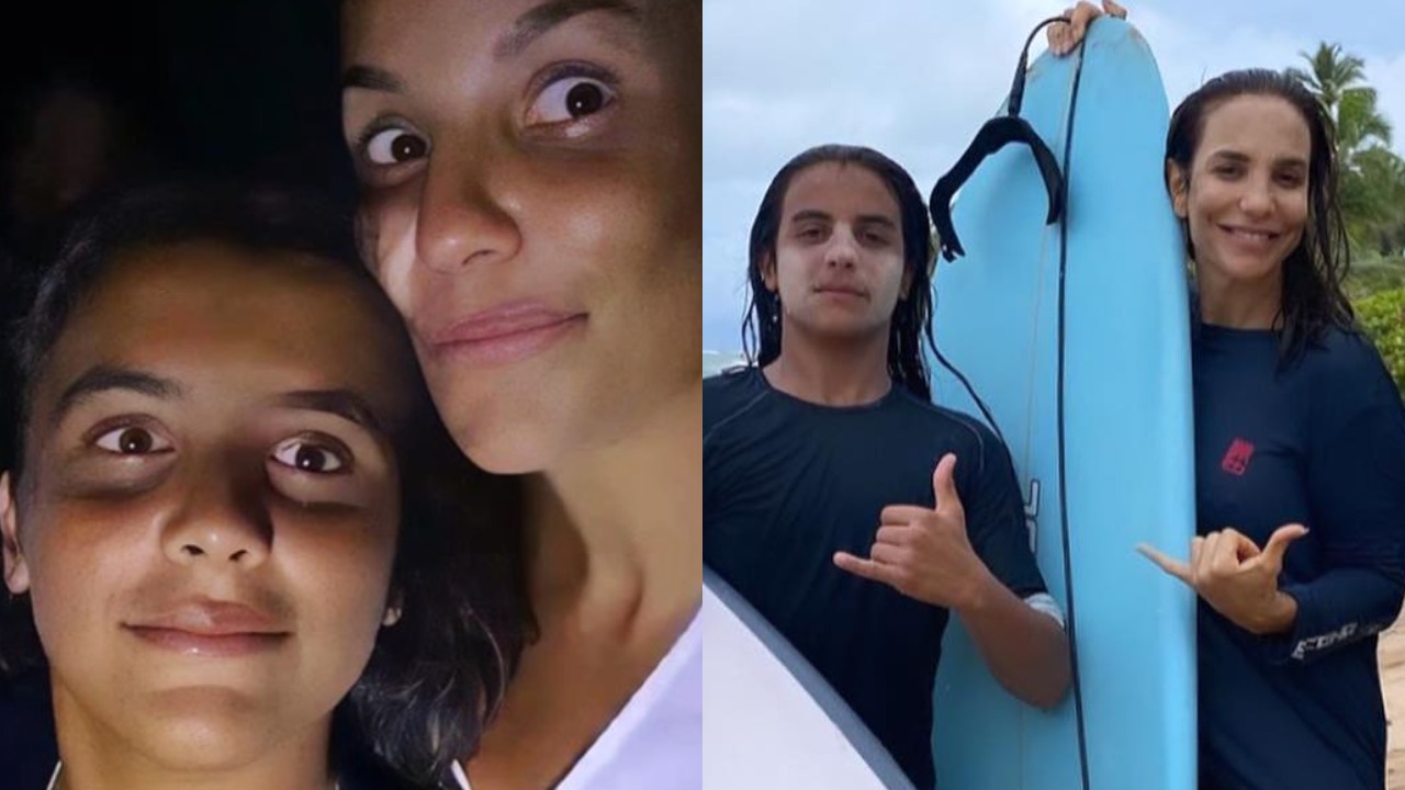 Ivete Sangalo curte dia de surfe com o filho, Marcelo, e web destaca: ”Tá do seu tamanho”