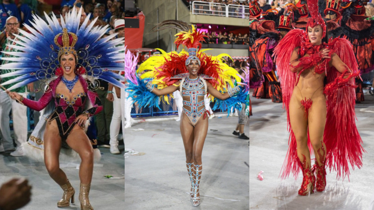 Ex-BBBs e Paolla Oliveira marcam presença em desfile da escola de samba Grande Rio