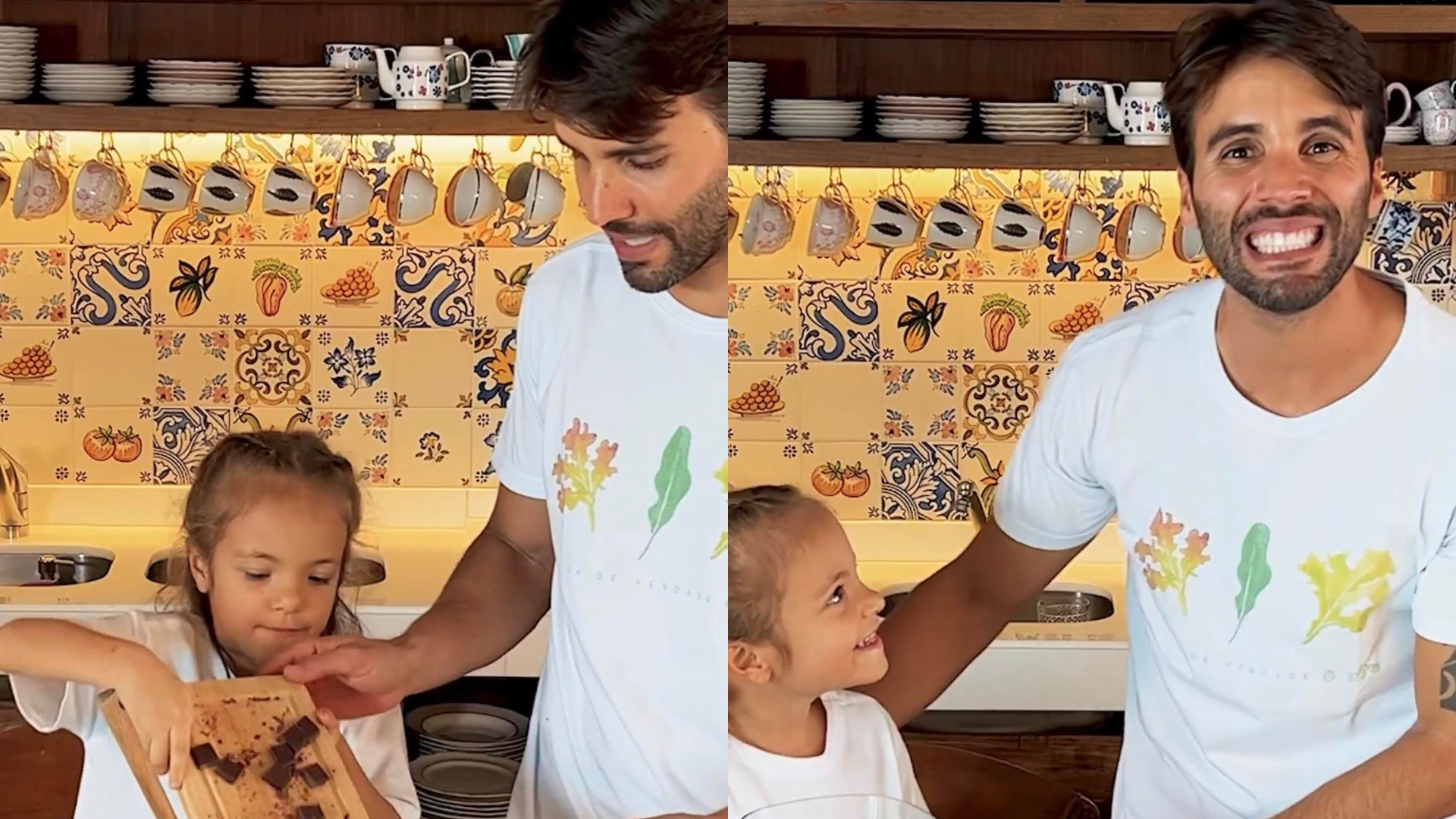 Marido de Ivete Sangalo recebe a ajuda da filha, Helena, na cozinha: ”Minha loirinha”